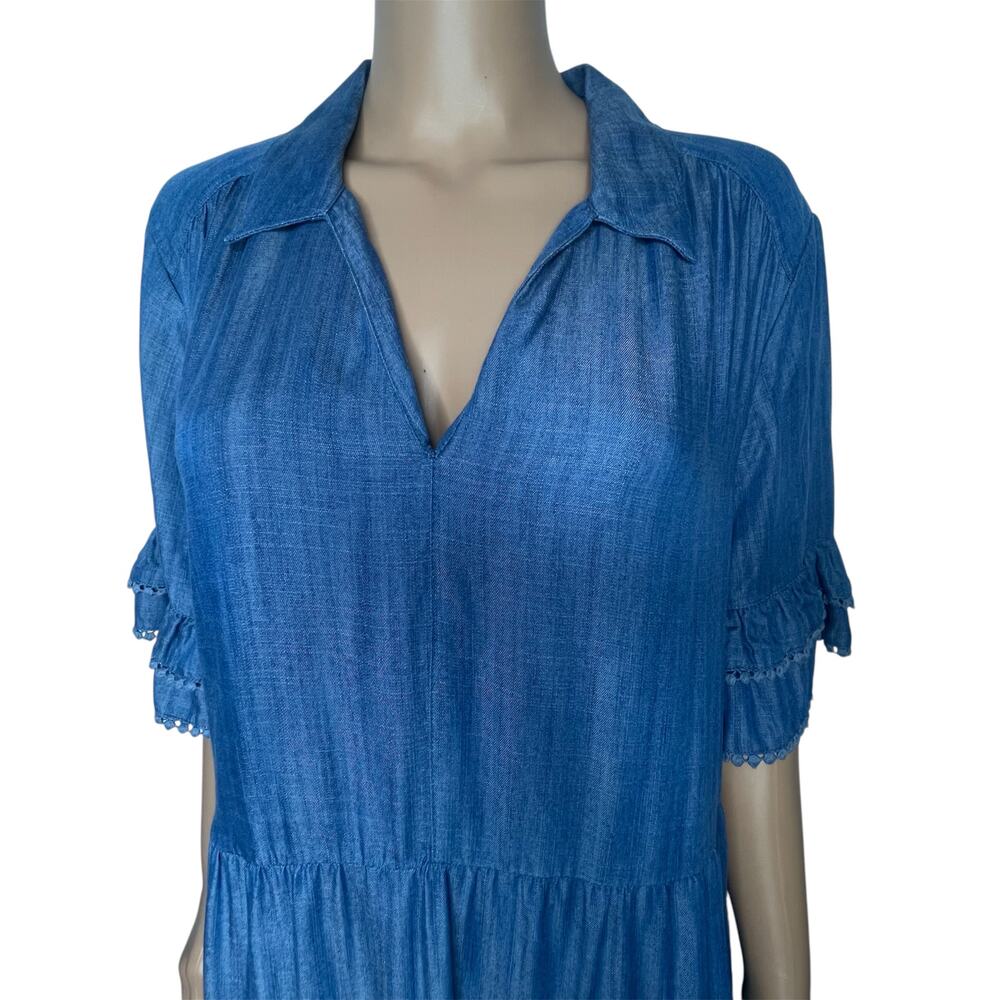 Chico's Tiered Tencel Maxi Dress Blue size 3 US 16 Sundress - Picture 8 of 11